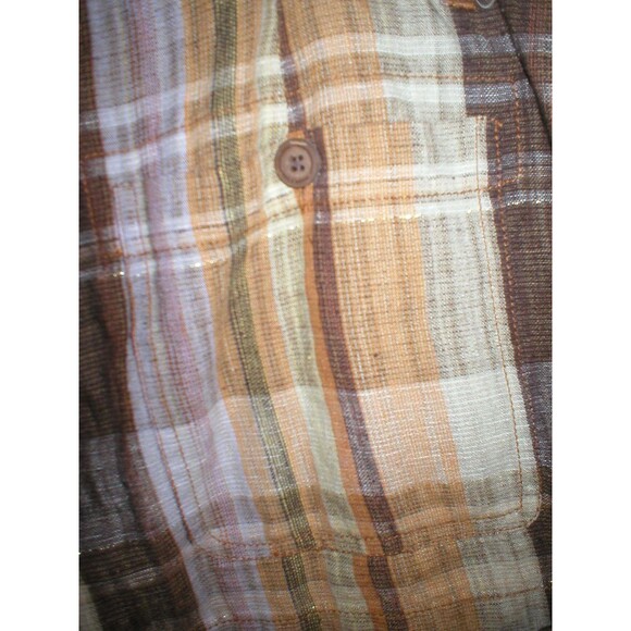 New Womens Joie Linen Shorts Tan Dark Khaki 12 Metallic Thread Brown Plaid Pocke - Picture 5 of 5